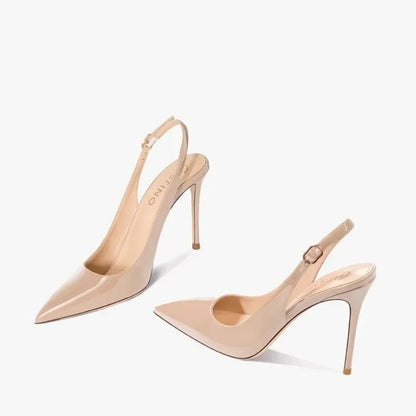 MC THE BLACK DIAMOND heel sandals with pointed tips, summer patent leather straps, elegant and fashionable women&