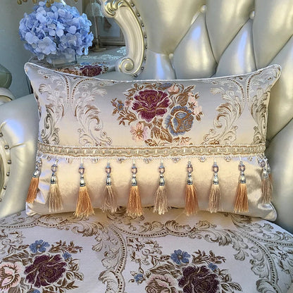 European luxury Jacquard tassel lace decorative sofa pillow cushion cover, rectangular large backrest cushion by 𝕄𝕔 𝕋𝕙𝕖 𝔹𝕝𝕒𝕔𝕜 𝔻𝕚