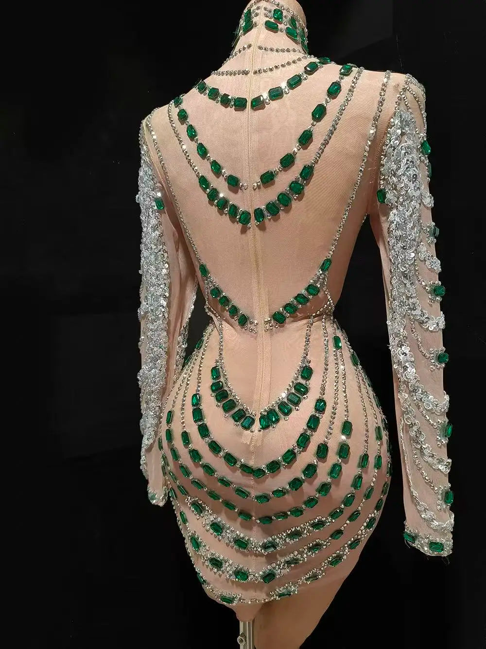 MC Women Transparent Rhinestones Bodycon dress by MC THE BLACK DIAMOND, featuring a form-fitting design with sparkling rhinestones.