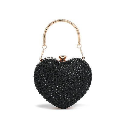 MC THE BLACK DIAMOND luxury heart-shaped crystal clutch purse with diamond inlay, rhinestone embellishments, evening wedding shoulder bag