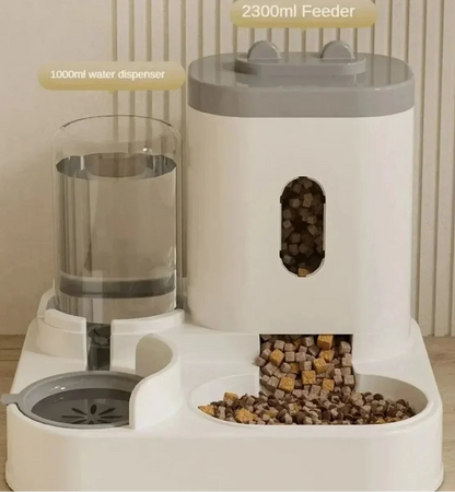 MC THE BLACK DIAMOND pet food bowl with water fountain, automatic feeder for pets, showing a sleek design and water dispensing feature.