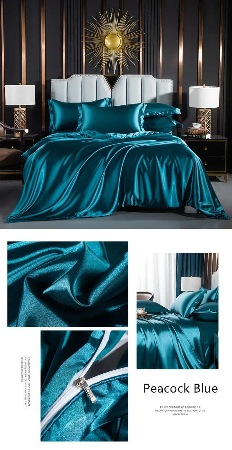 Luxurious solid silk bedding set with duvet cover, sheets, and pillowcases from 𝕄𝕔 𝕋𝕙𝕖 𝔹𝕝𝕒𝕔𝕜 𝔻𝕚𝕒�