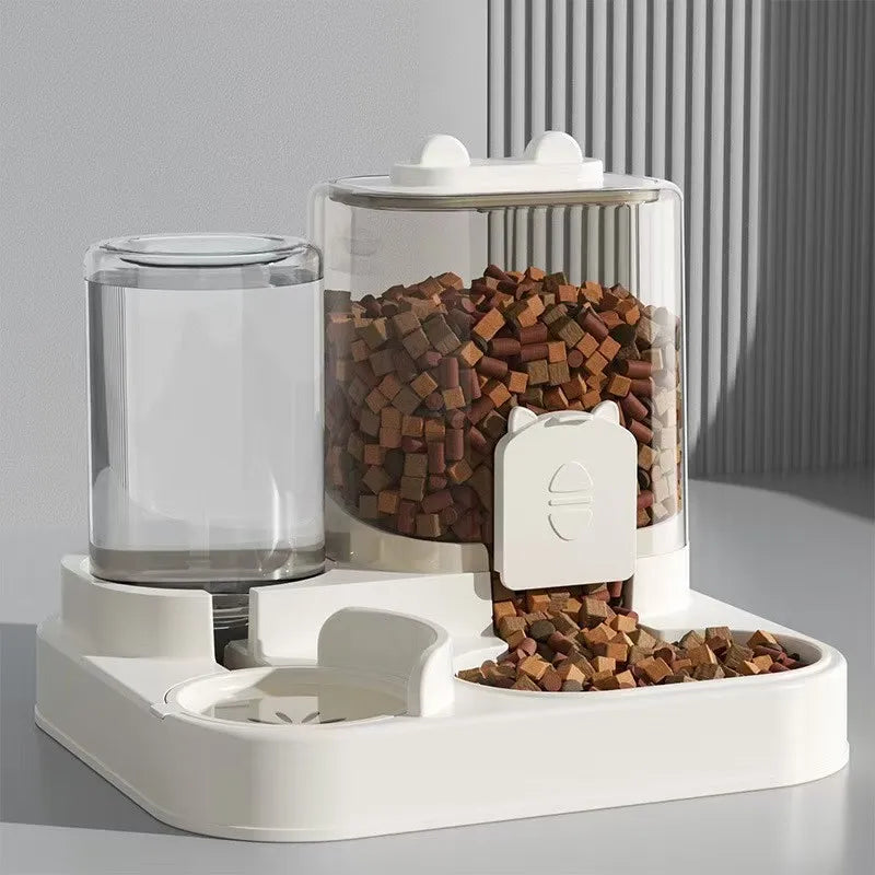 MC THE BLACK DIAMOND automatic pet feeder with water fountain, stainless steel food bowl for pets, and integrated water dispenser