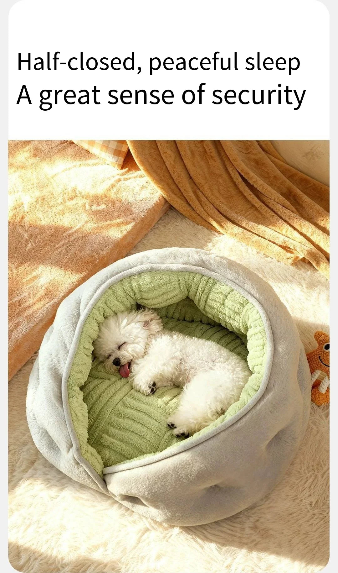 Small dog pet bed by MC THE BLACK DIAMOND, thickened winter security bed with plush teddy bear design for all-season comfort.