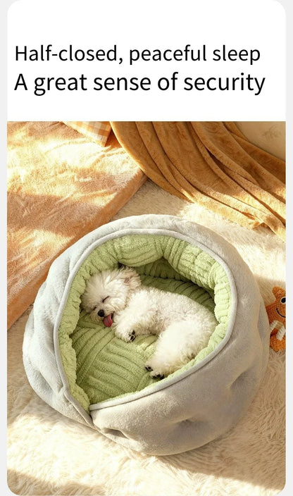 Small dog pet bed by MC THE BLACK DIAMOND, thickened winter security bed with plush teddy bear design for all-season comfort.