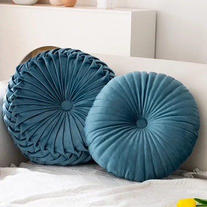 Pink round pumpkin pillow by MC THE BLACK DIAMOND, soft seat cushion with waist support, ideal for sofa and living room decor.