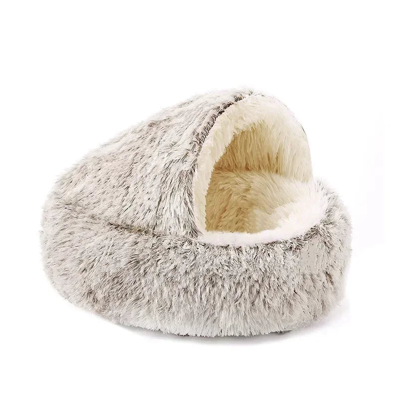 MC THE BLACK DIAMOND cat cave bed with plush, round, warm cushion and cozy nest for small cats and kittens to sleep comfortably.