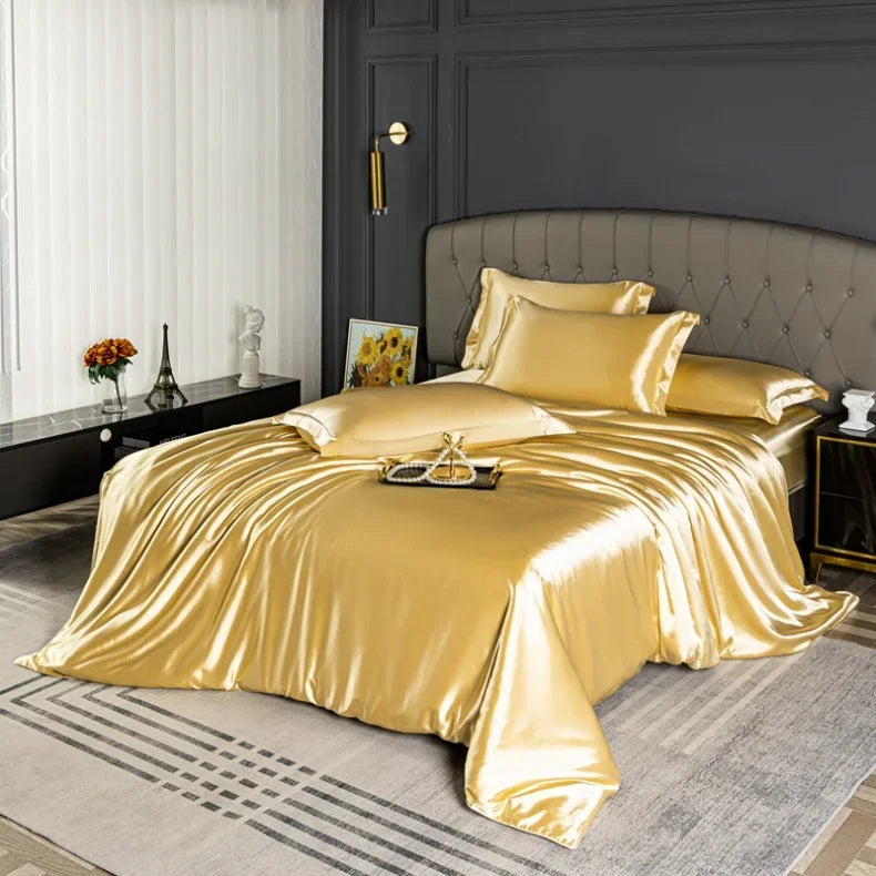 Luxury MC The Black Diamonds satin bedding set with solid color quilt cover, soft silky duvet cover, available in single to king size.
