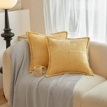 Boho striped pillow covers by Mc The Black Diamonds, decorative cushions for sofa, featuring colorful striped pattern and soft fabric.