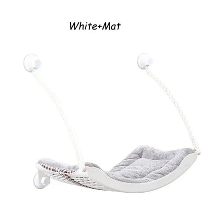 MC THE BLACK DIAMOND cat hammock bed with removable arctic fleece cushion and suction cups, designed for balcony windows.