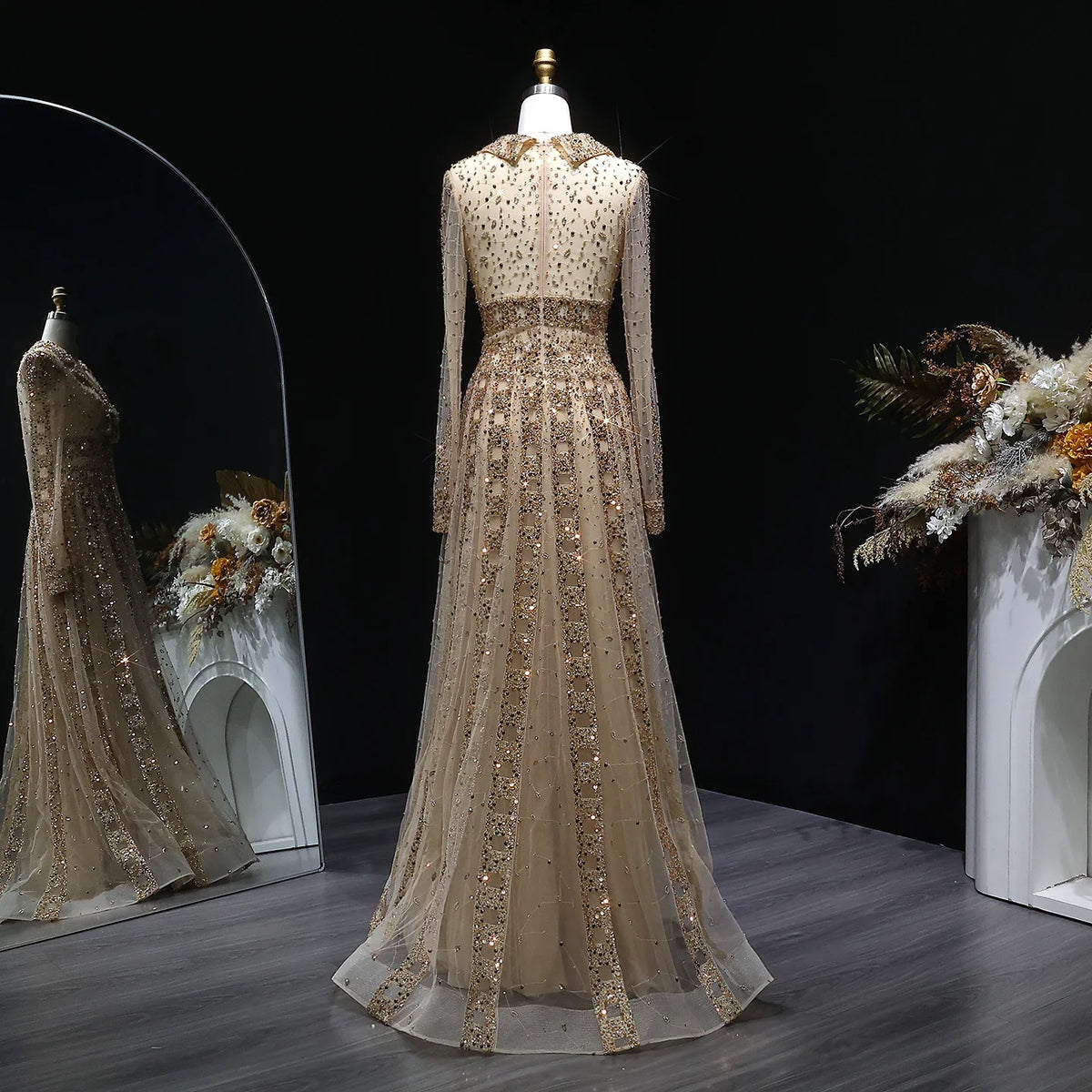 Elegant MC THE BLACK DIAMOND long sleeve formal evening dress with a sophisticated design, perfect for upscale events.