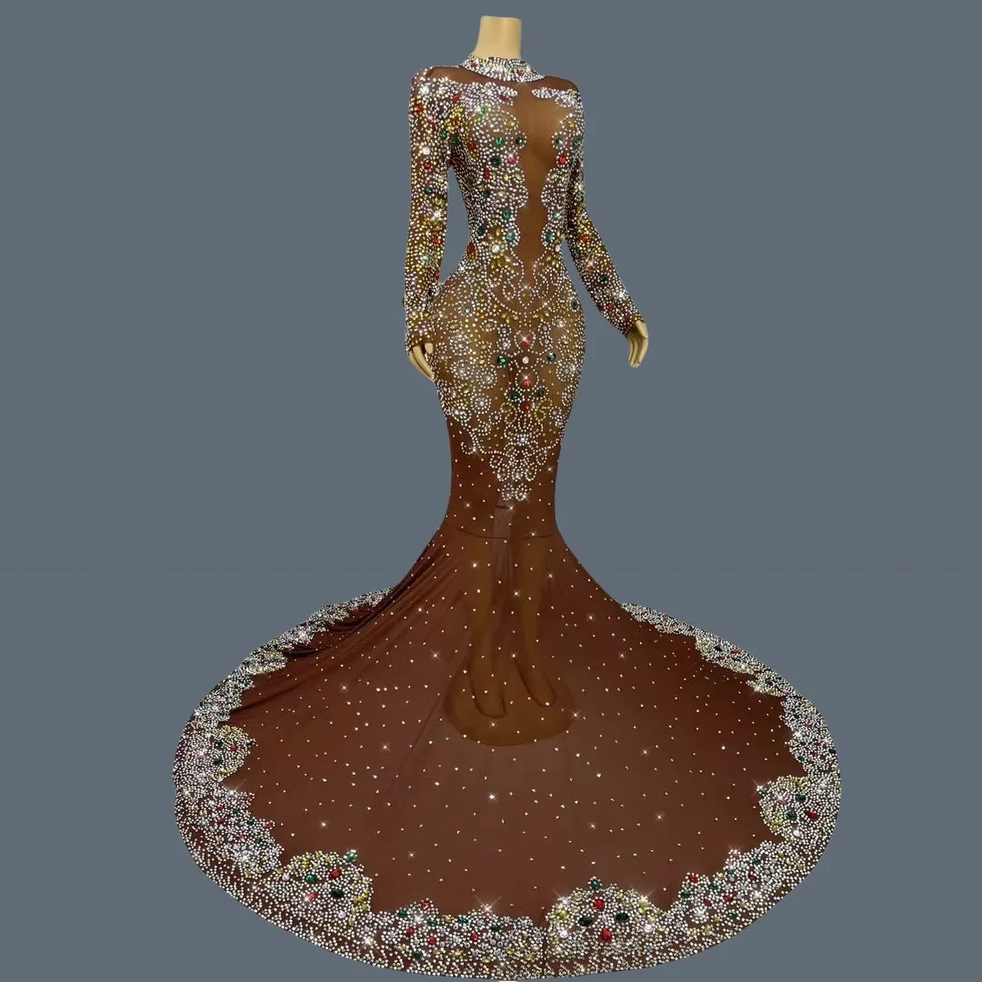 Floor-length MC Luxury Dress by MC THE BLACK DIAMOND with sparkling crystals and elegant design.