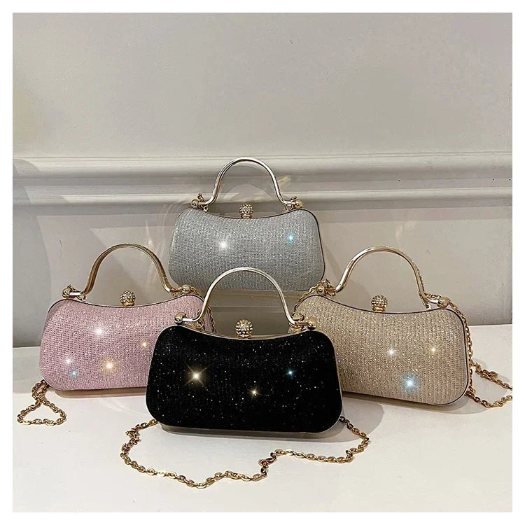 MC THE BLACK DIAMOND chain evening shoulder bag for women, stylish black hand bag with chain strap for dinner or special occasions.