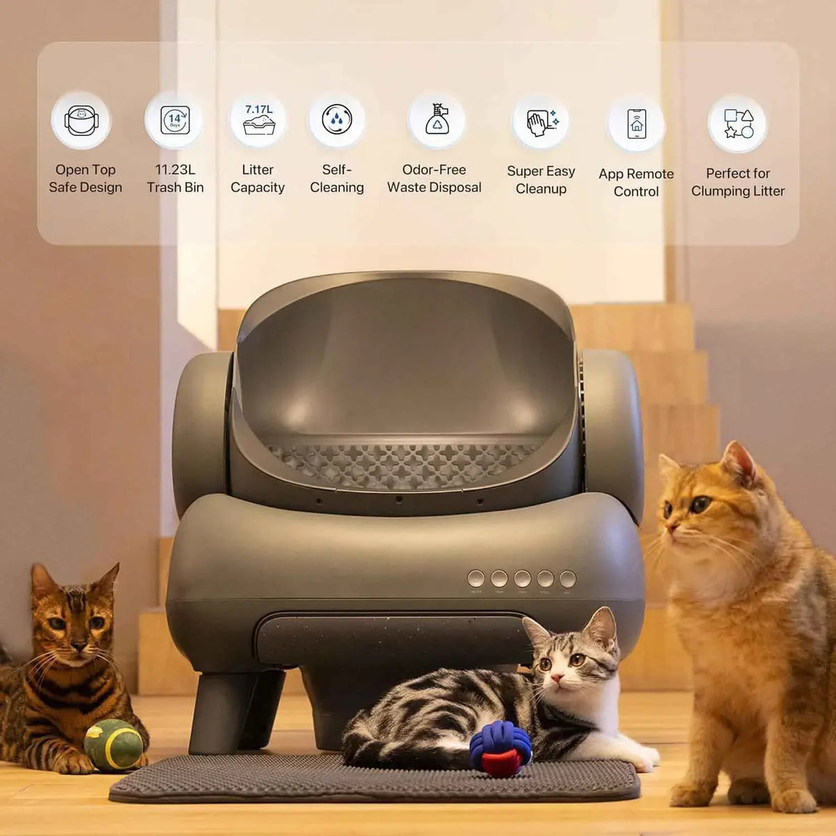 MC THE BLACK DIAMOND Pet Box Automatic Cat Litter Box with self-cleaning feature and spacious design for easy cat hygiene.