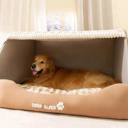 Warm winter dog house nest by MC THE BLACK DIAMOND, washable, deep sleep tent for medium to large dogs in pet beds.
