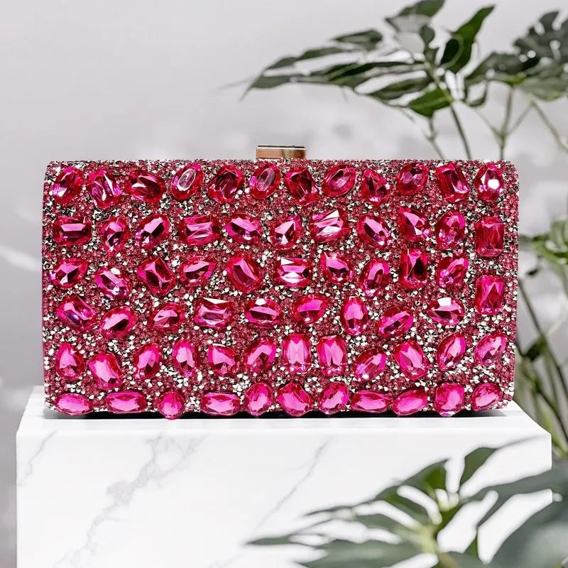 Silver rhinestone women’s wedding clutch bag by MC THE BLACK DIAMOND featuring crystal embellishments and shoulder strap for elegant occasions.