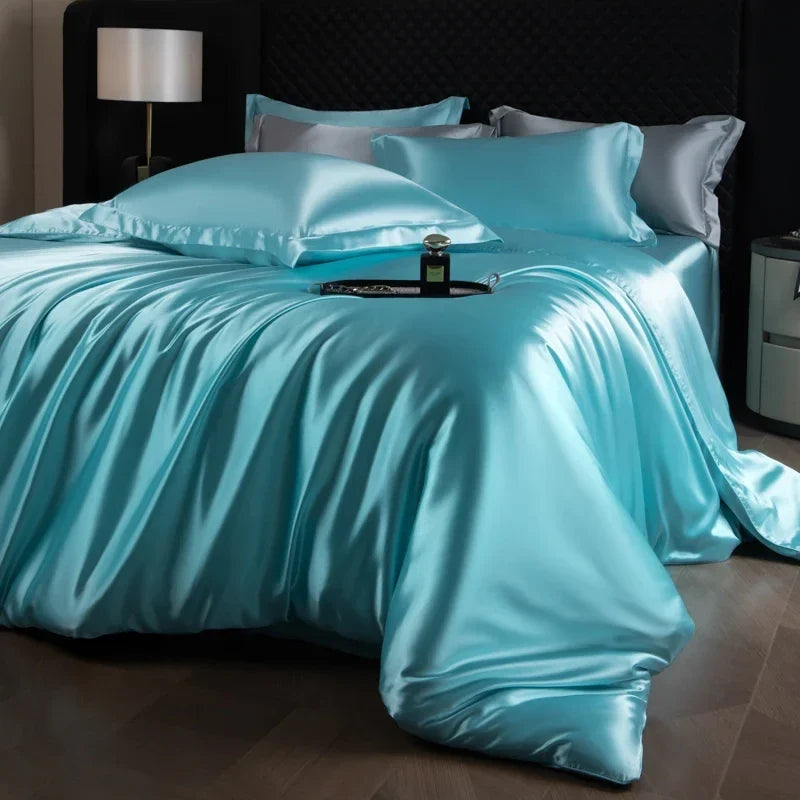 Luxury MC The Black Diamonds satin duvet cover set in solid colors, featuring soft, silky bedsheets in single, double, queen, and king sizes.