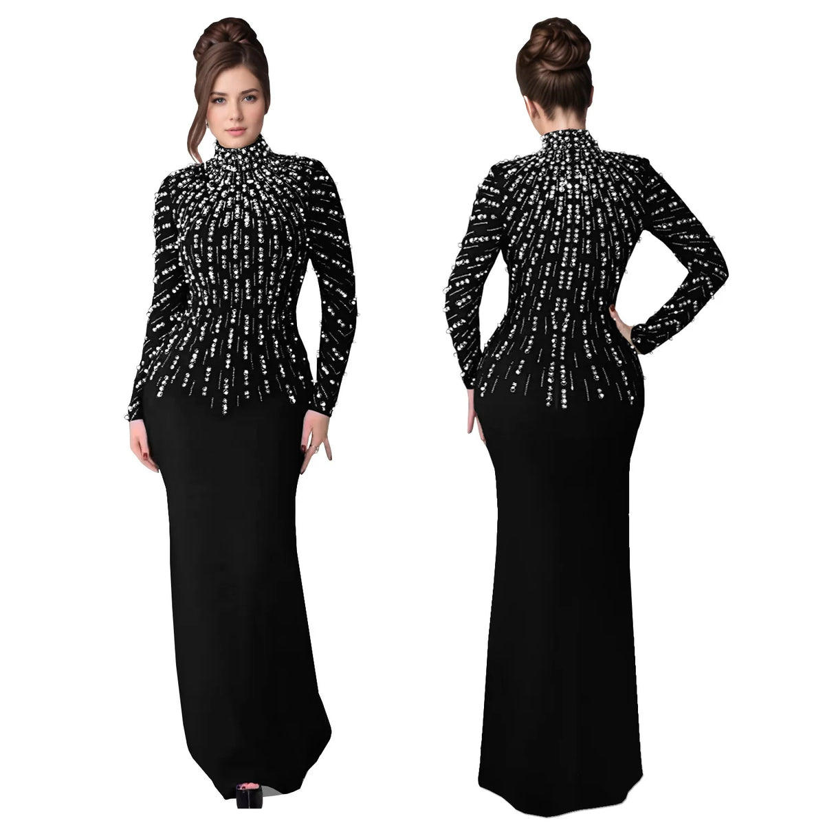 Elegant MC THE BLACK DIAMOND long bodycon dress with a sleek fit and sophisticated design, perfect for formal occasions.