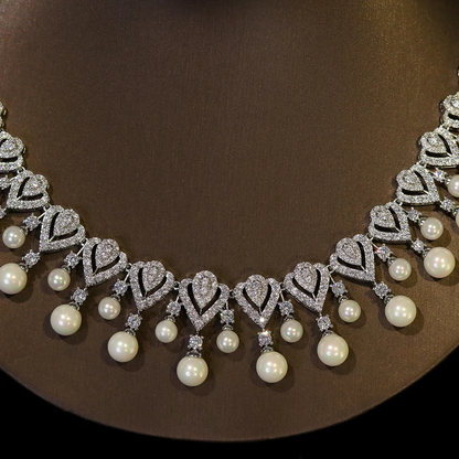 Elegant pearl necklace for women, showcasing a string of lustrous white pearls on a delicate jewelry piece.