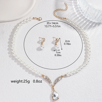 Mohammad Collection 3-piece pearl droplet necklace and earrings set in gold, perfect for weddings and special occasions.
